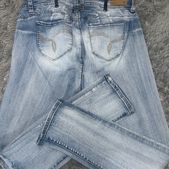 Blue Straight Leg Distressed Jeans - Picture 3 of 4